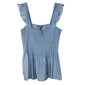 Freshman Chambray Blue‎ Smocked Ruffle Strap Tank Top Size XXL